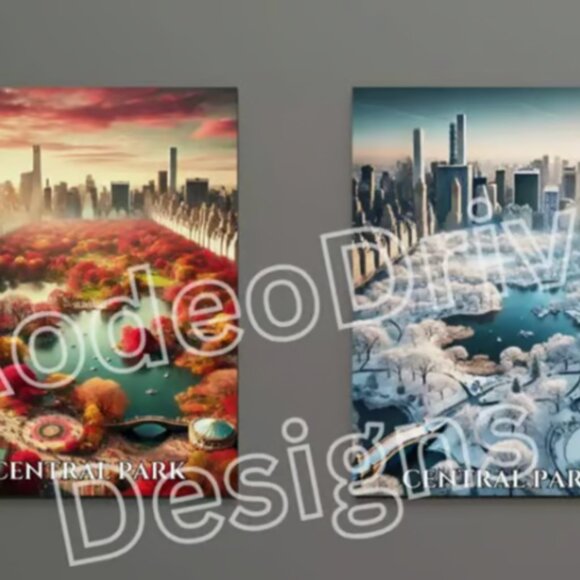 Seasons of Central Park: Autumn & Winter 18x24 Prints Central Park Wall Art Set - Picture 4 of 4